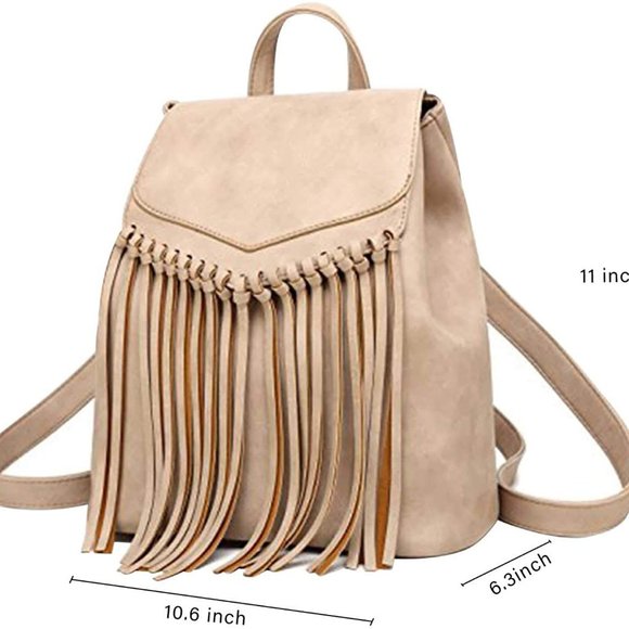 Leather Backpack Purse for Women Tassel Casual